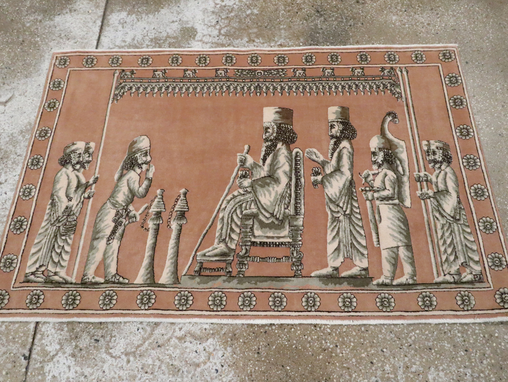 Vintage Persian Pictorial Tabriz Rug, No.29083 - Gsblank