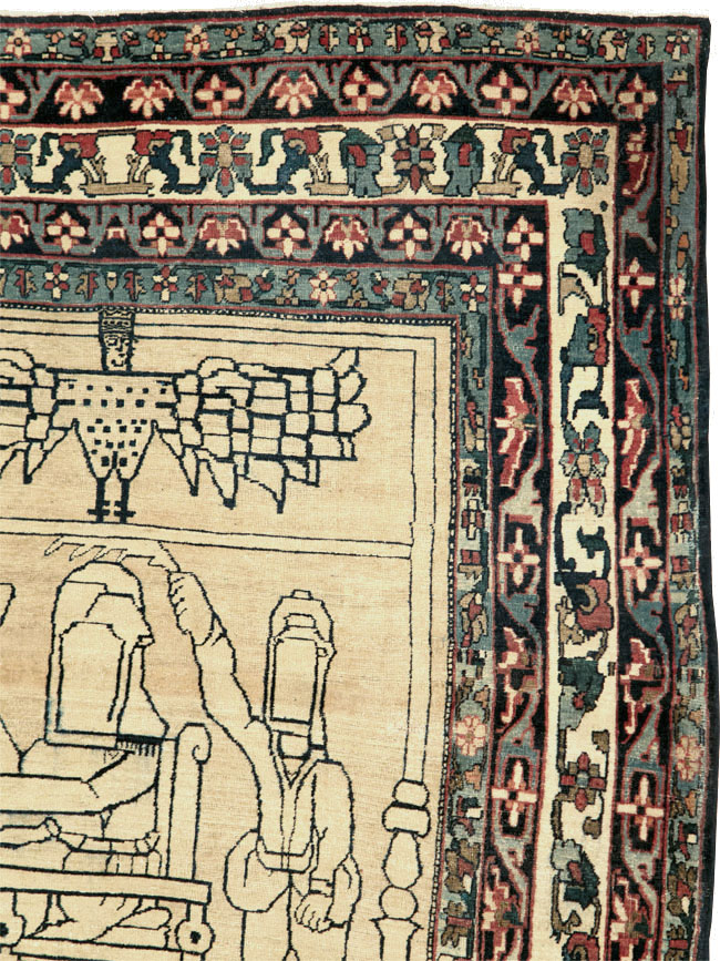 Antique Lavar Kerman Pictorial Rug, No.29105 - Gsblank