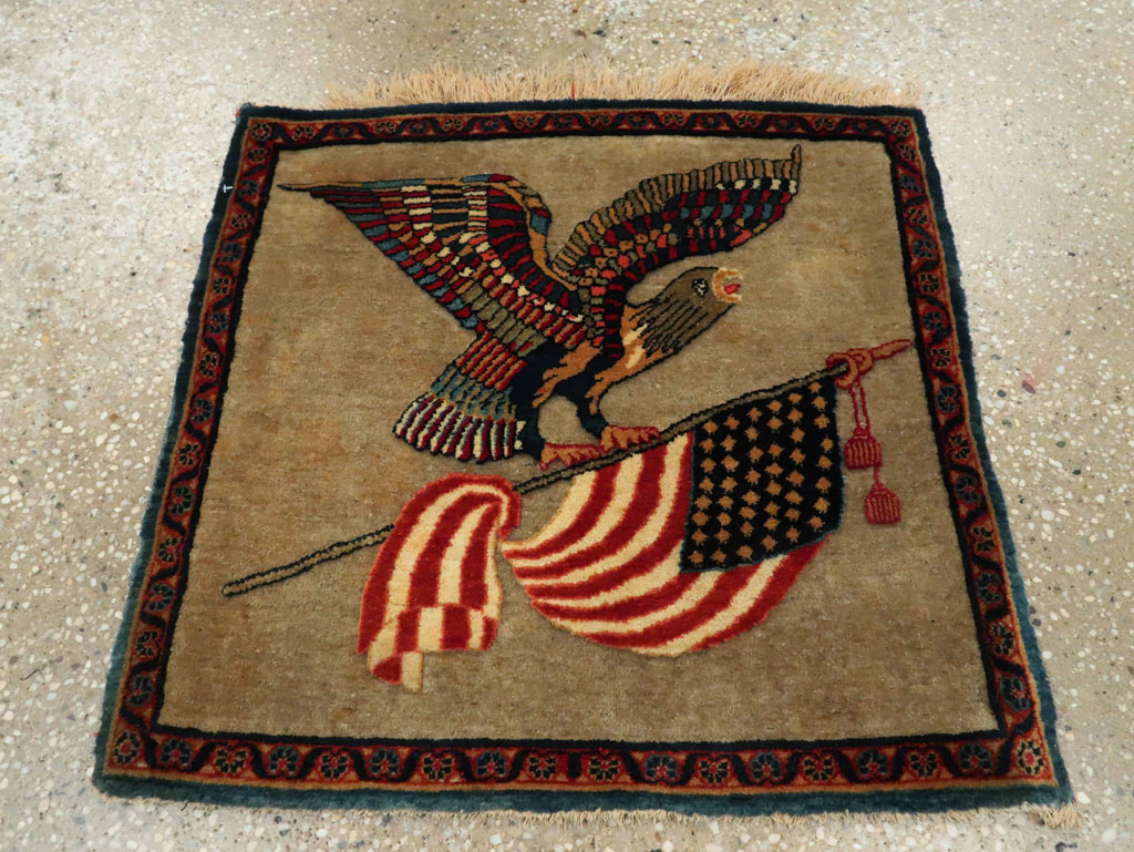 Antique Persian Kashan Flag Pictorial Rug, No.29111 - Gsblank