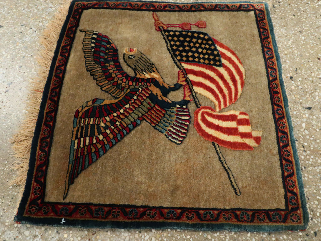 Antique Persian Kashan Flag Pictorial Rug, No.29111 - Gsblank