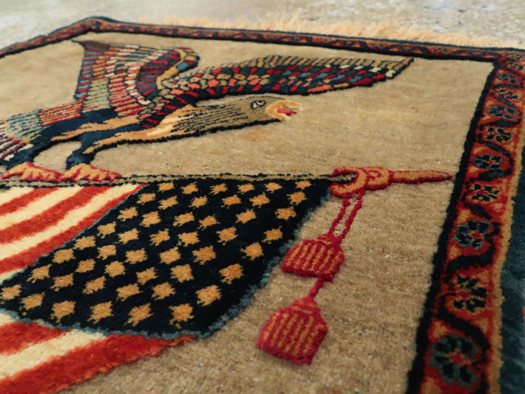 Antique Persian Kashan Flag Pictorial Rug, No.29111 - Gsblank