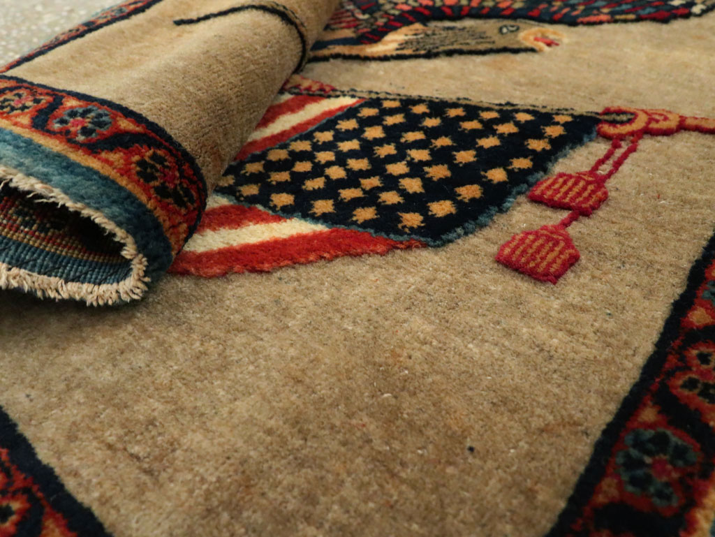 Antique Persian Kashan Flag Pictorial Rug, No.29111 - Gsblank