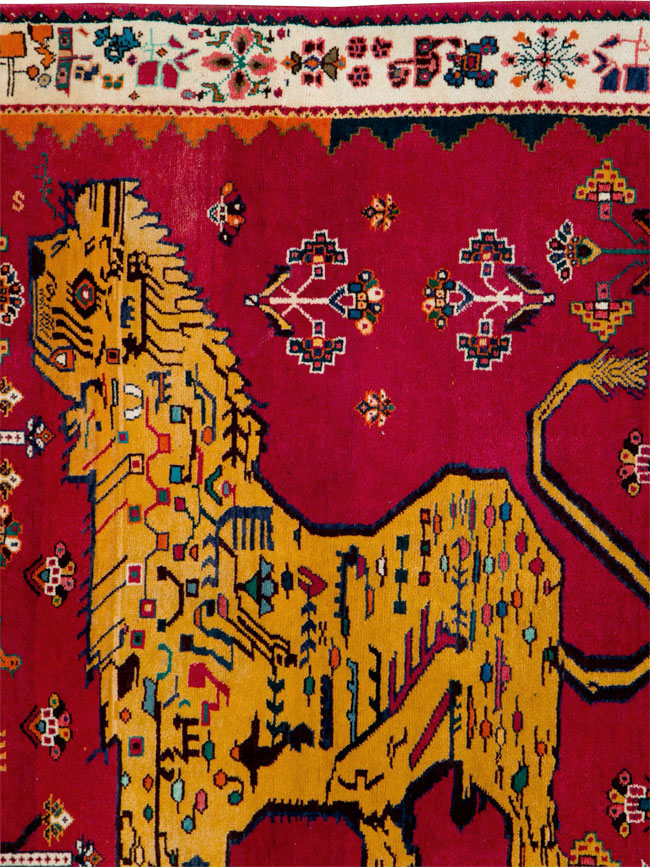 Vintage Persian Gabbeh Pictorial Accent Rug, No.29154 - Gsblank