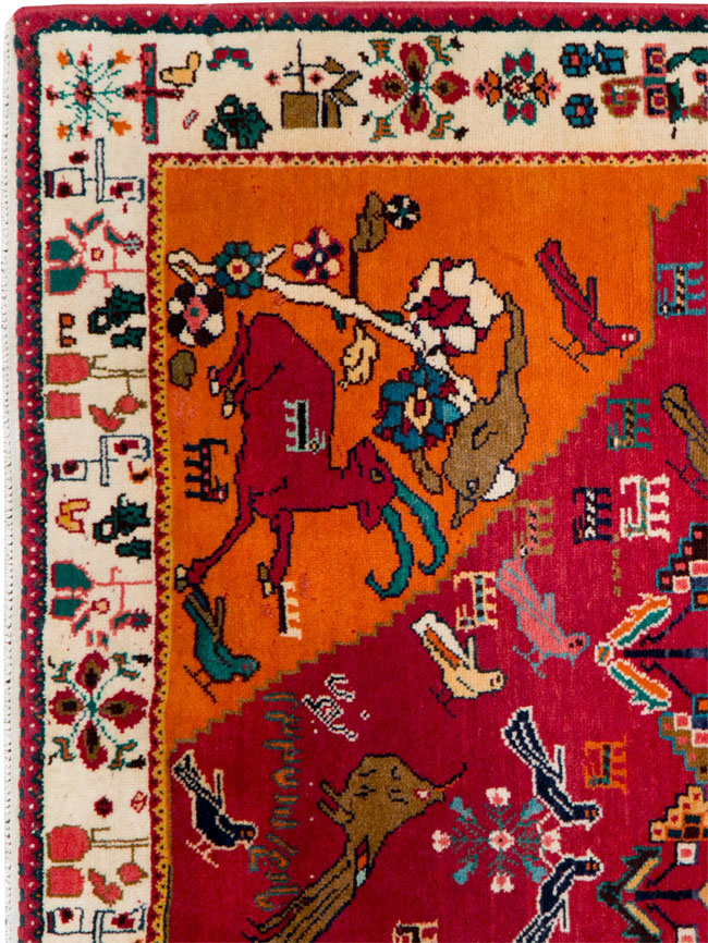 Vintage Persian Gabbeh Pictorial Accent Rug, No.29154 - Gsblank