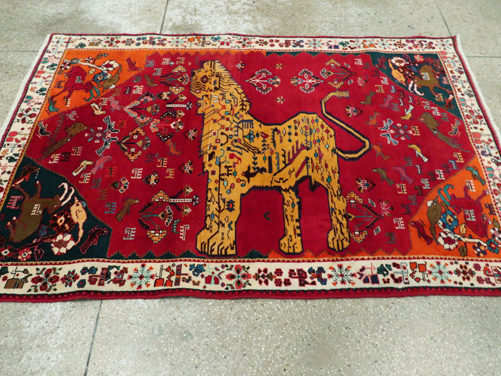 Vintage Persian Gabbeh Pictorial Accent Rug, No.29154 - Gsblank