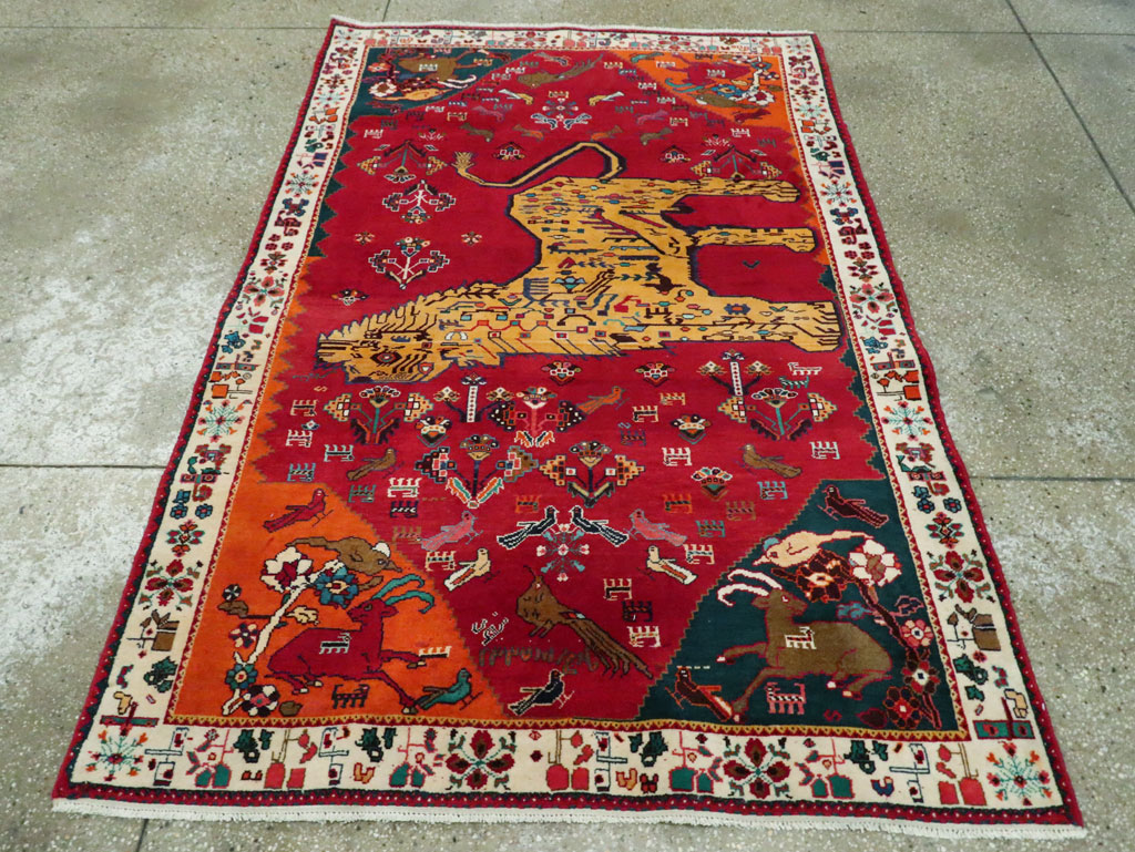 Vintage Persian Gabbeh Pictorial Accent Rug, No.29154 - Gsblank