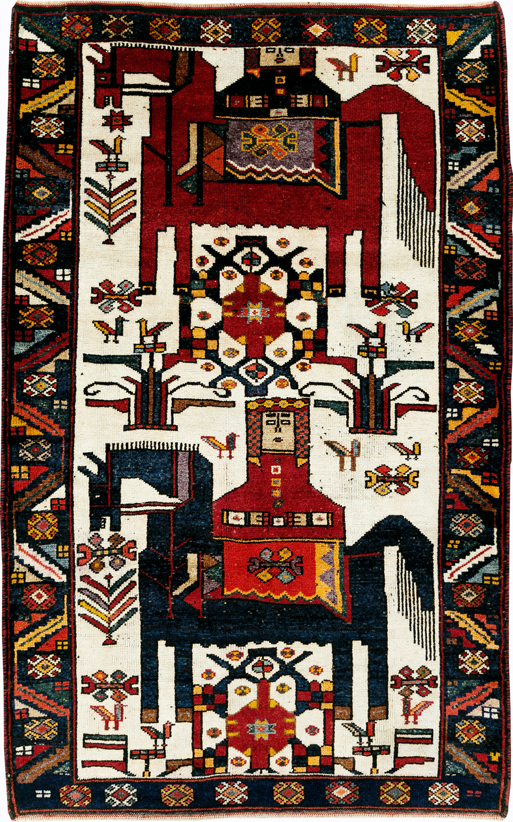 Vintage Persian Pictorial Bakhtiari Accent Rug, No.29173 - Gsblank