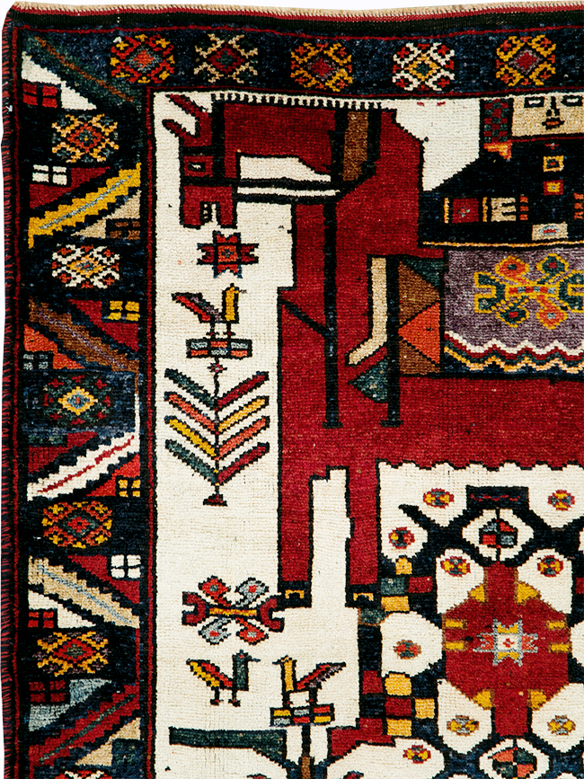 Vintage Persian Pictorial Bakhtiari Accent Rug, No.29173 - Gsblank