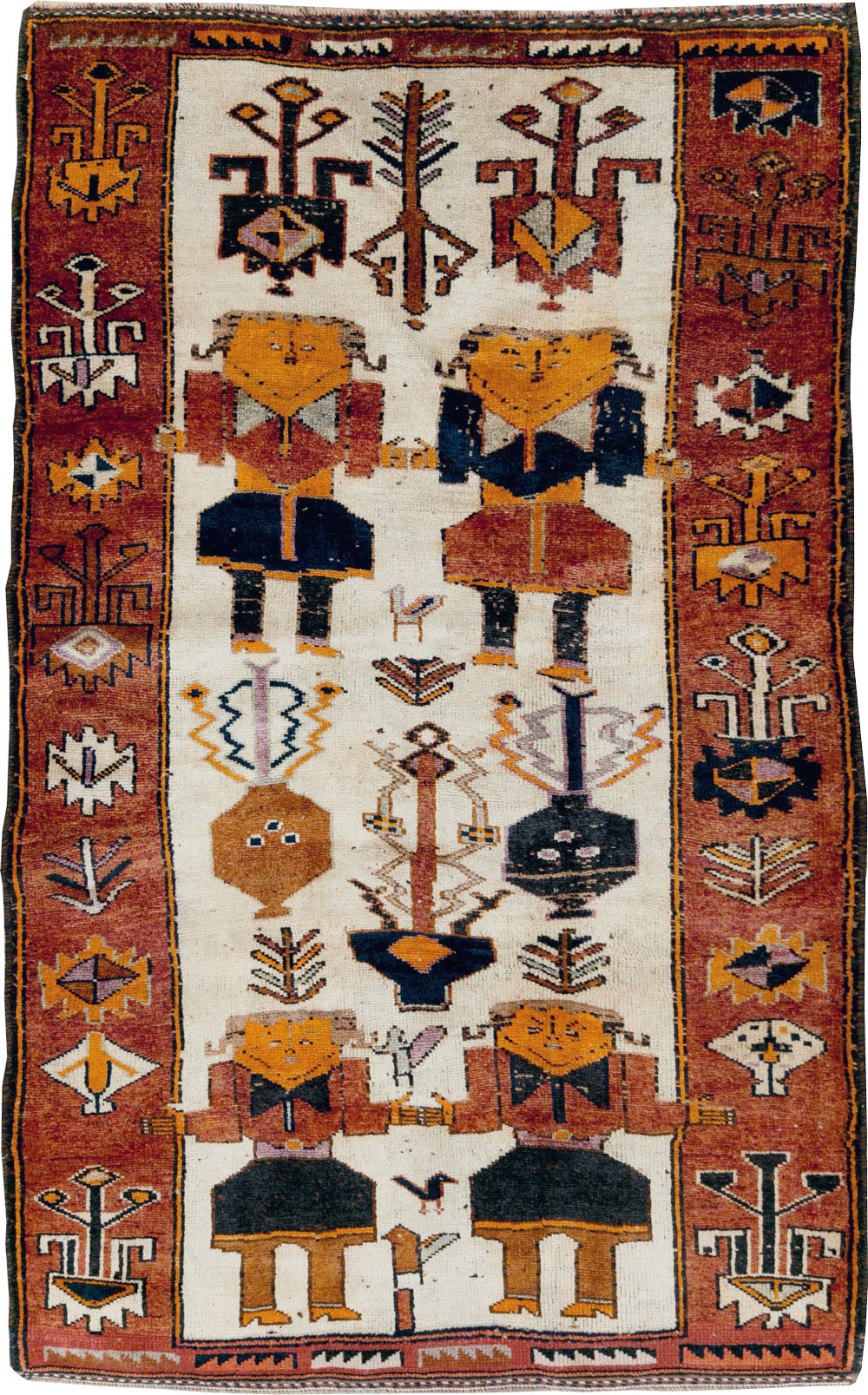 Vintage Persian Bakhtiari Pictorial Accent Rug, No.29181 - Gsblank