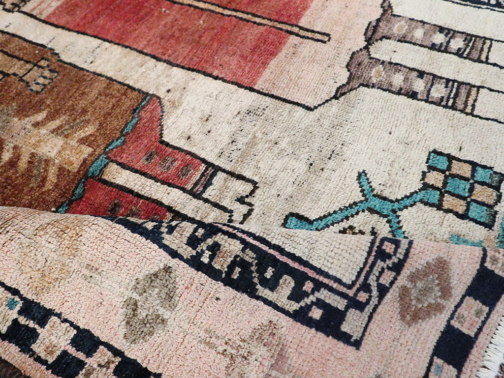 Tribal Persian Pictorial Bakhtiari Square Accent Rug, No.29182 - Gsblank