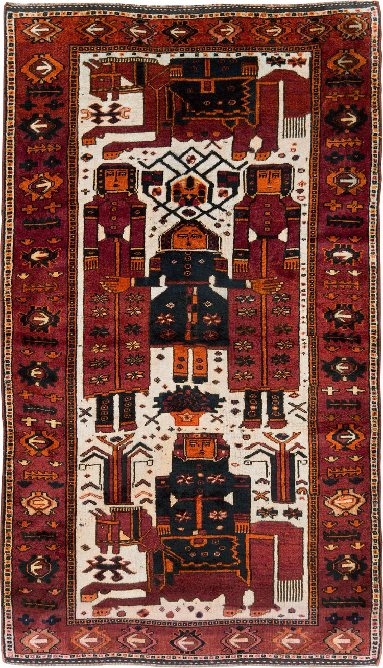 Vintage Persian Bakhtiari Pictorial Accent Rug, No.29186 - Gsblank