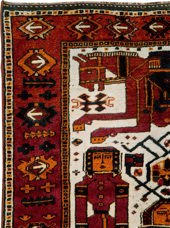 Vintage Persian Bakhtiari Pictorial Accent Rug, No.29186 - Gsblank