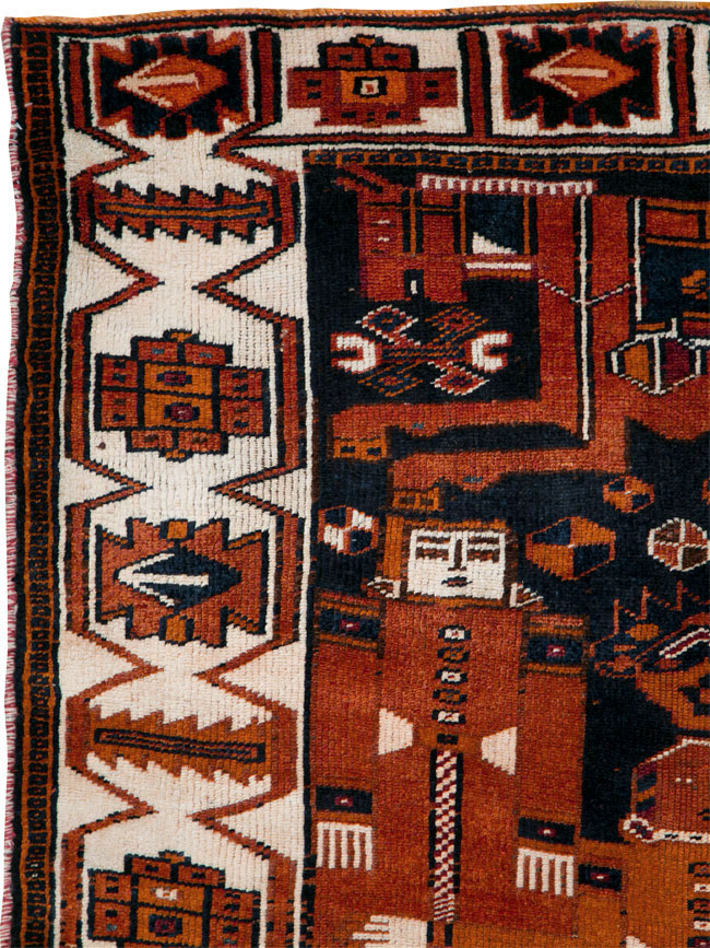 Vintage Persian Pictorial Bakhtiari Rug, No.29187 - Gsblank