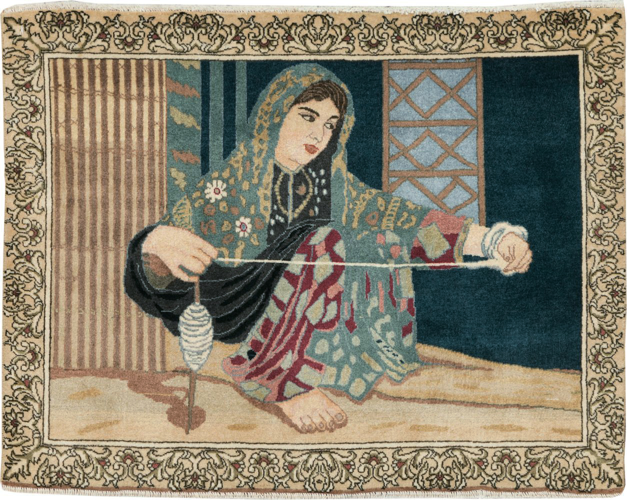 Vintage Persian Tabriz Pictorial Rug, No.29194 - Gsblank