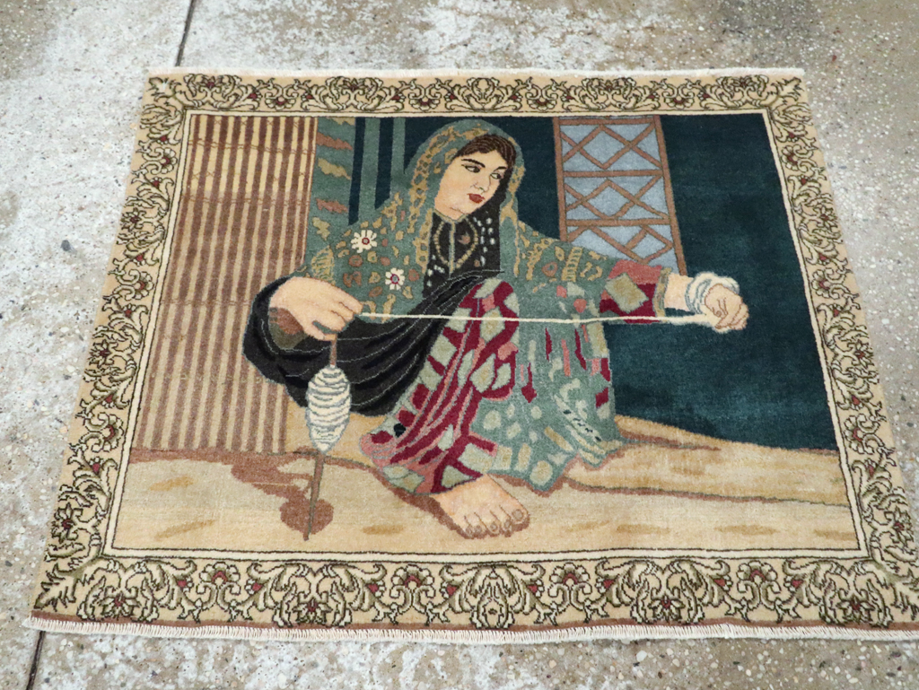 Vintage Persian Tabriz Pictorial Rug, No.29194 - Gsblank