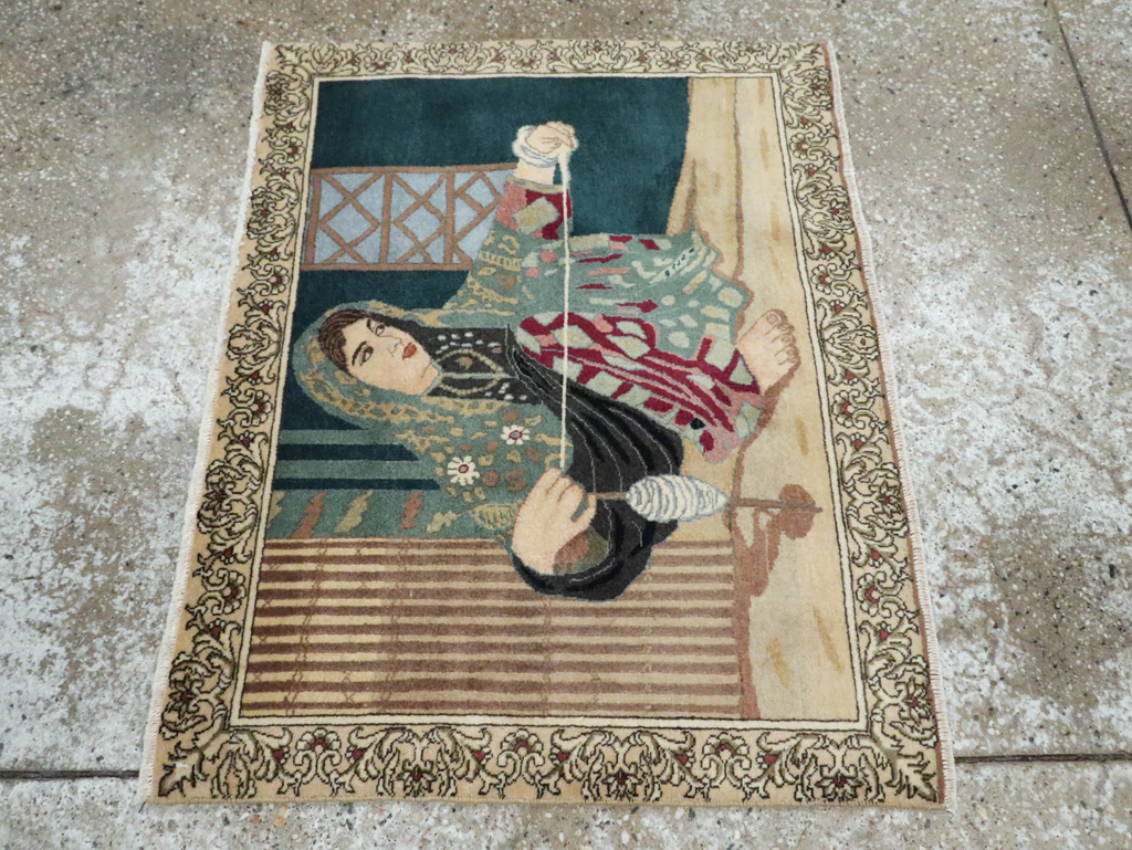 Vintage Persian Tabriz Pictorial Rug, No.29194 - Gsblank