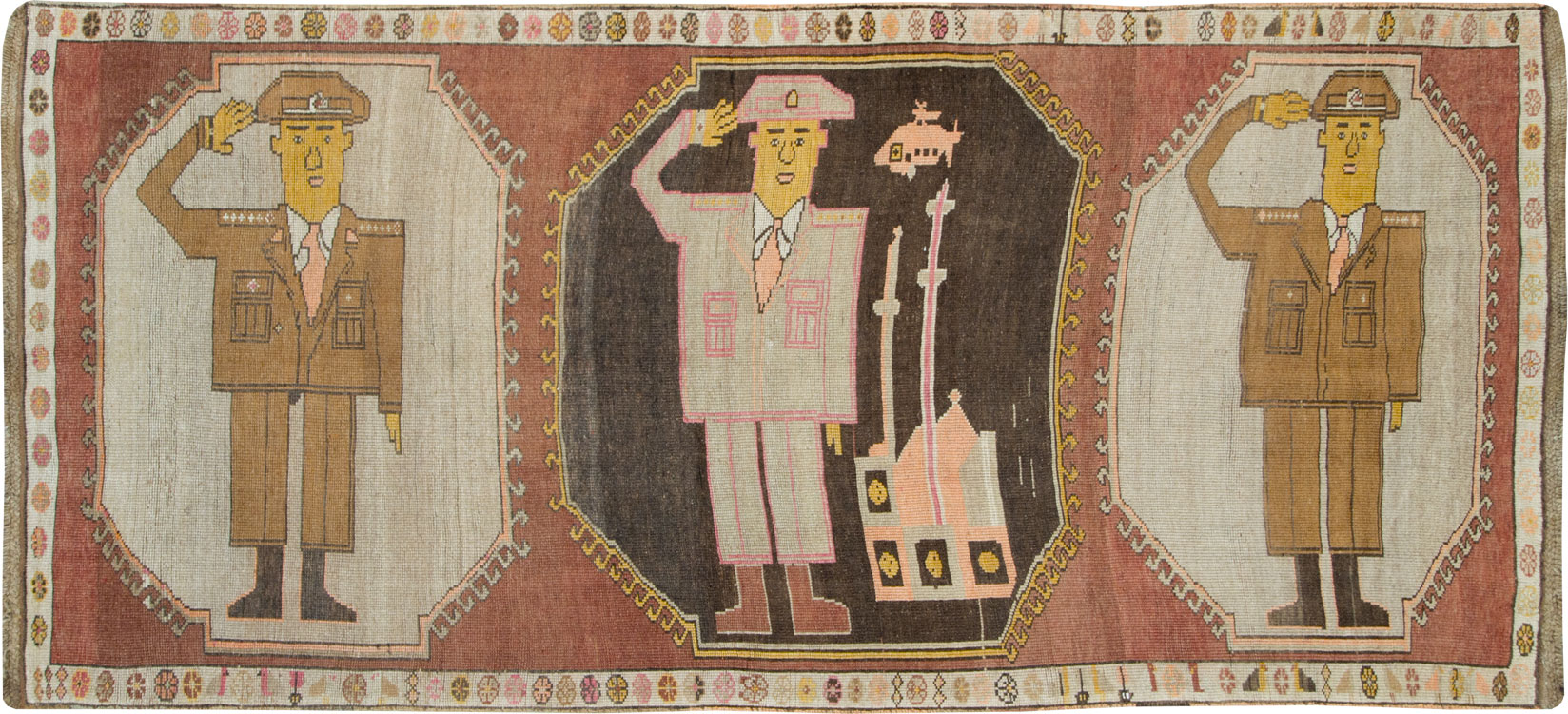 Vintage Turkish Anatolian Pictorial Gallery Rug, No.29222 - Gsblank