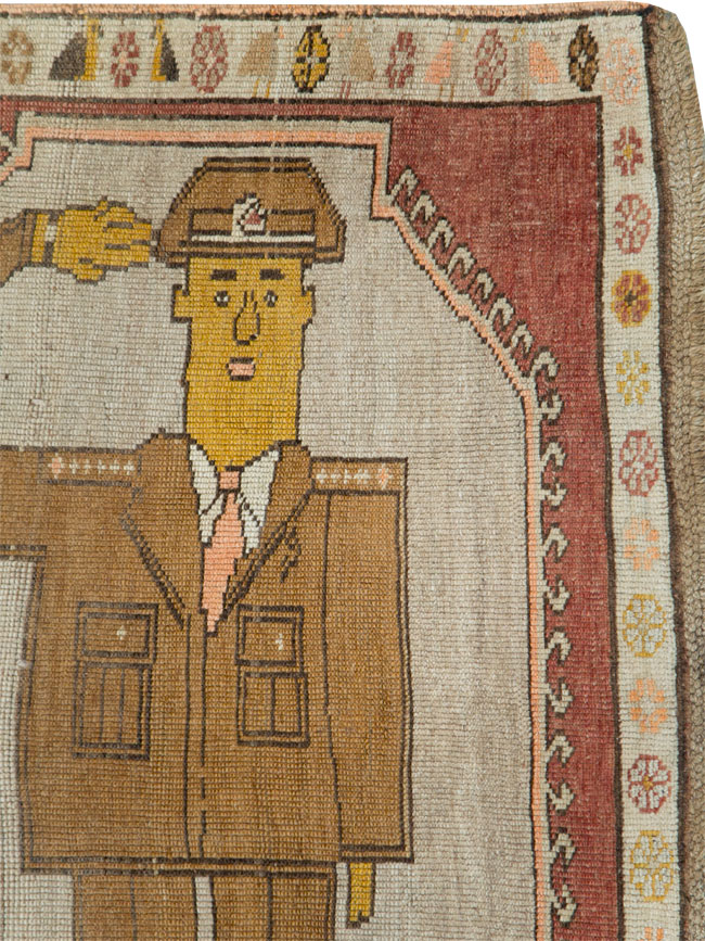 Vintage Turkish Anatolian Pictorial Gallery Rug, No.29222 - Gsblank