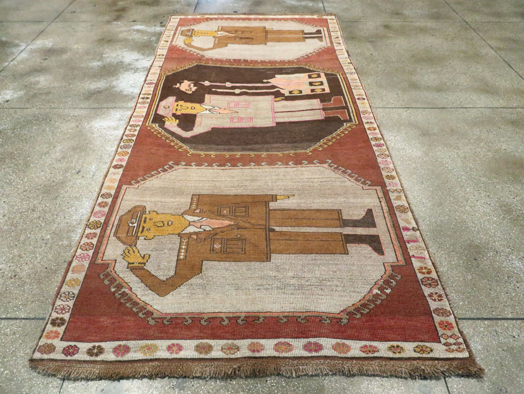 Vintage Turkish Anatolian Pictorial Gallery Rug, No.29222 - Gsblank