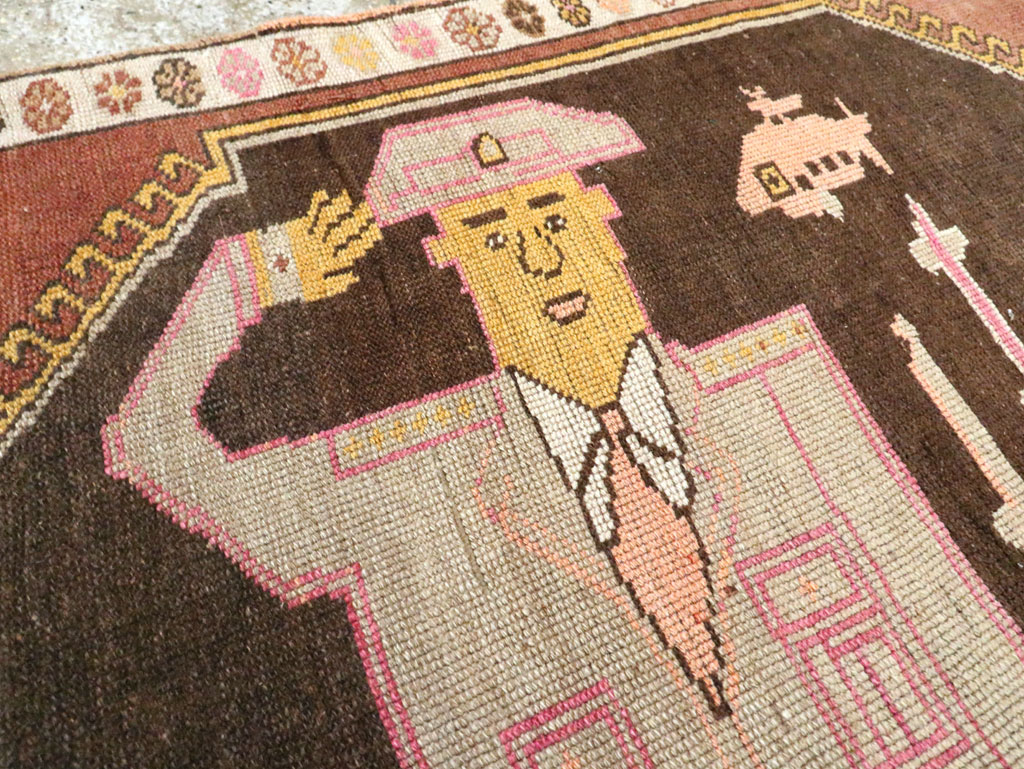 Vintage Turkish Anatolian Pictorial Gallery Rug, No.29222 - Gsblank