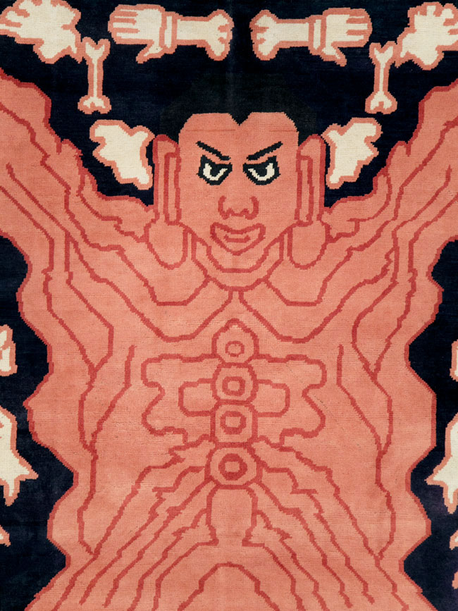 Tibetan Inspired Modern Buddhist Tantric Skeleton Ritual Rug, No.29232 - Gsblank