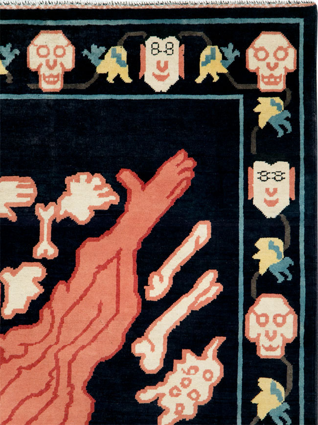 Tibetan Inspired Modern Buddhist Tantric Skeleton Ritual Rug, No.29232 - Gsblank