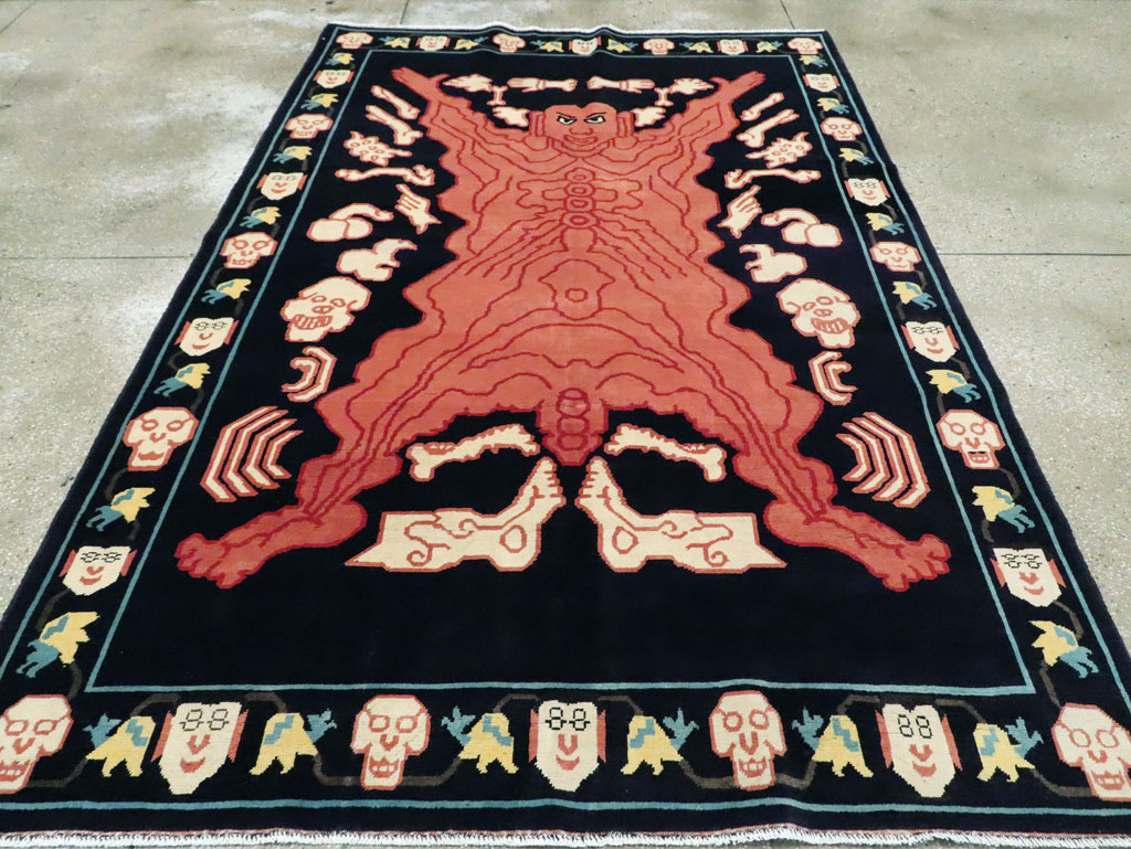 Tibetan Inspired Modern Buddhist Tantric Skeleton Ritual Rug, No.29232 - Gsblank