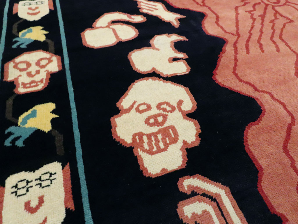 Tibetan Inspired Modern Buddhist Tantric Skeleton Ritual Rug, No.29232 - Gsblank