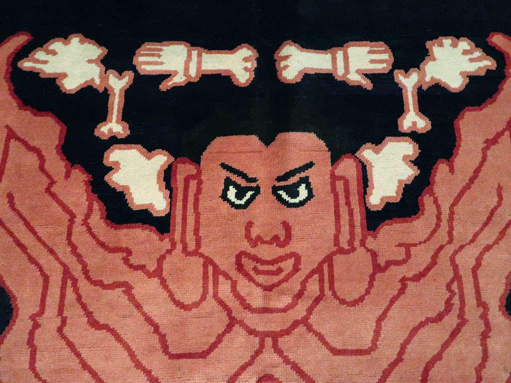 Tibetan Inspired Modern Buddhist Tantric Skeleton Ritual Rug, No.29232 - Gsblank