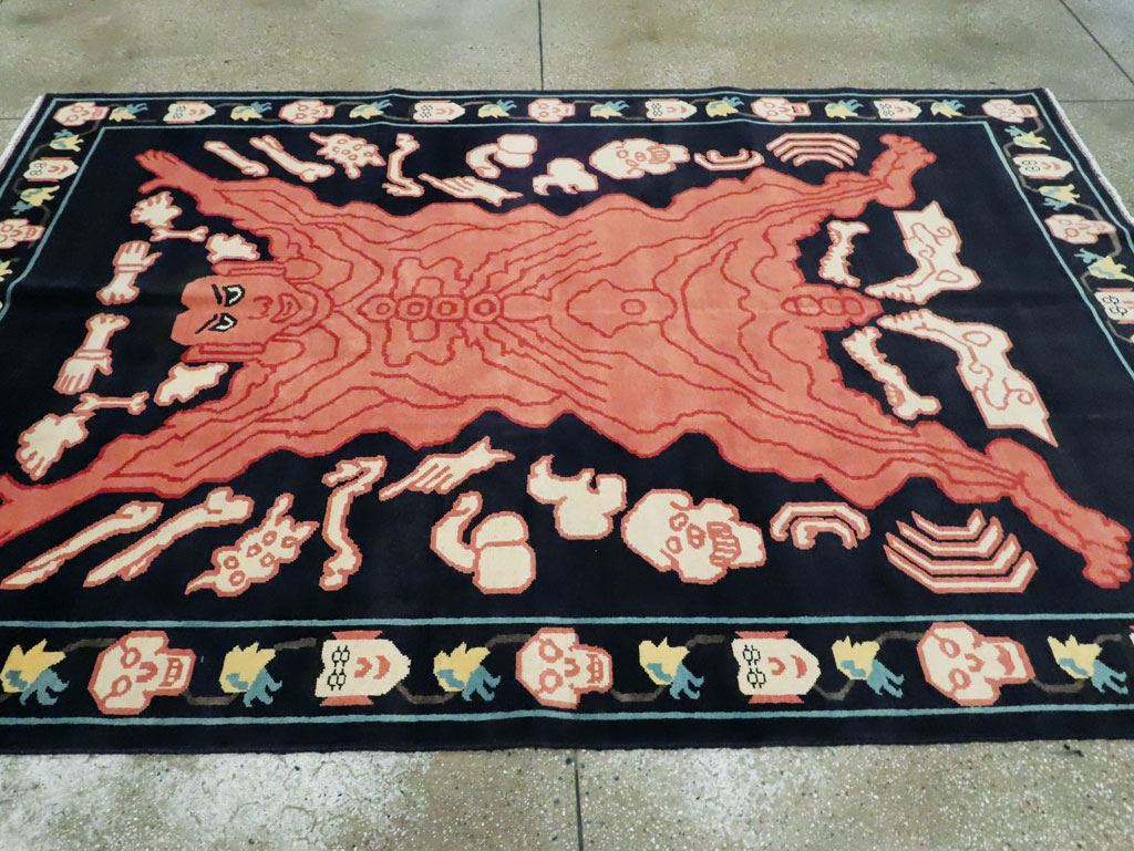 Tibetan Inspired Modern Buddhist Tantric Skeleton Ritual Rug, No.29232 - Gsblank