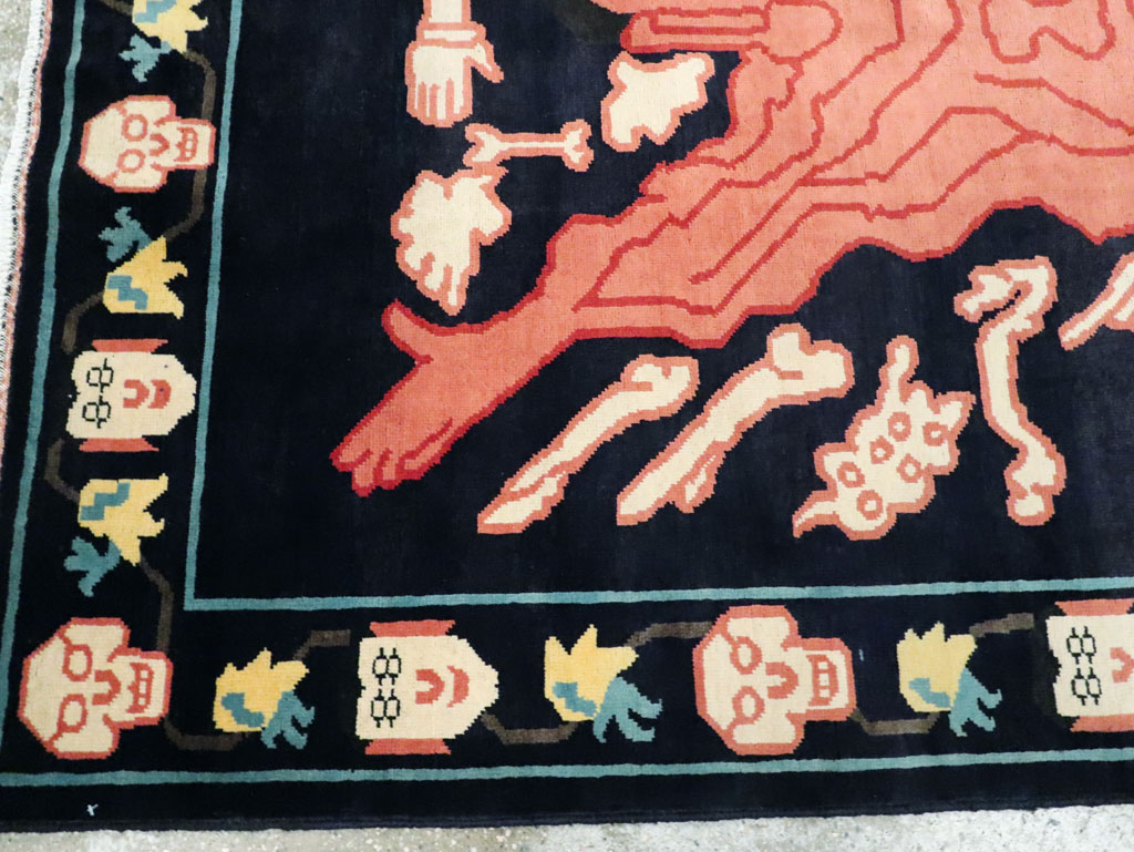Tibetan Inspired Modern Buddhist Tantric Skeleton Ritual Rug, No.29232 - Gsblank
