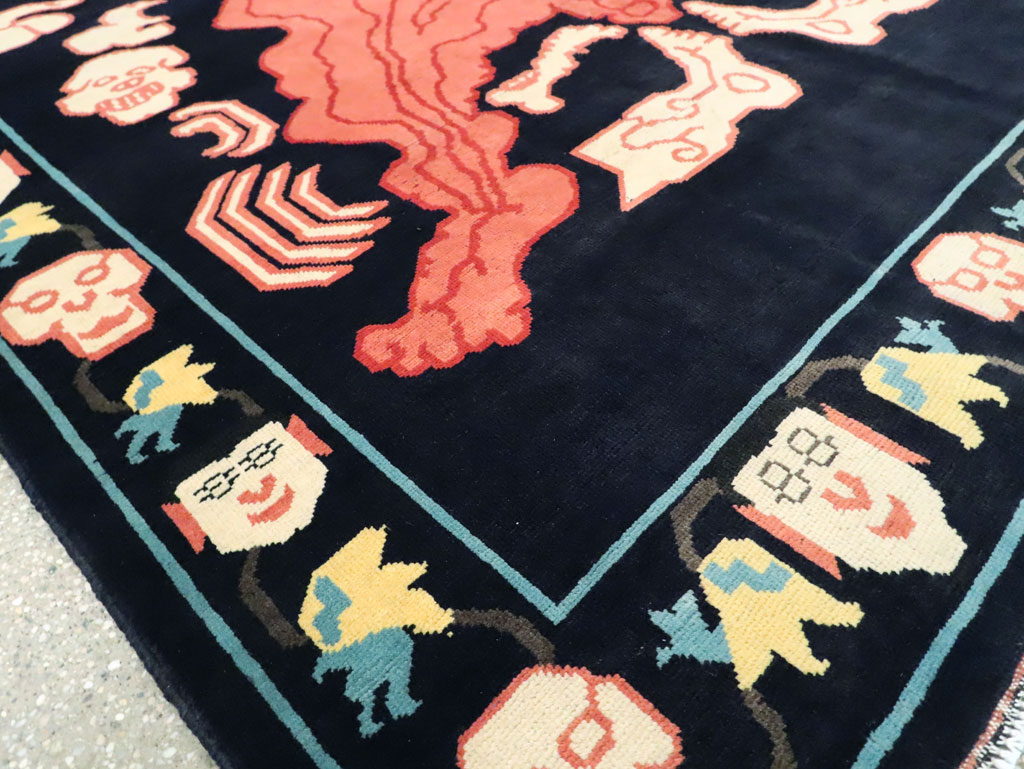 Tibetan Inspired Modern Buddhist Tantric Skeleton Ritual Rug, No.29232 - Gsblank