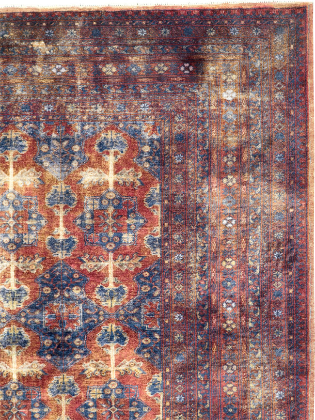 Vintage Central Asian Silk Turkoman Tribal Accent Rug, No.29268 - Gsblank