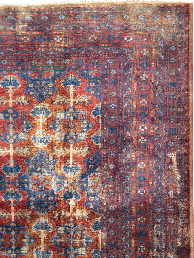 Vintage Central Asian Silk Turkoman Tribal Accent Rug, No.29268 - Gsblank
