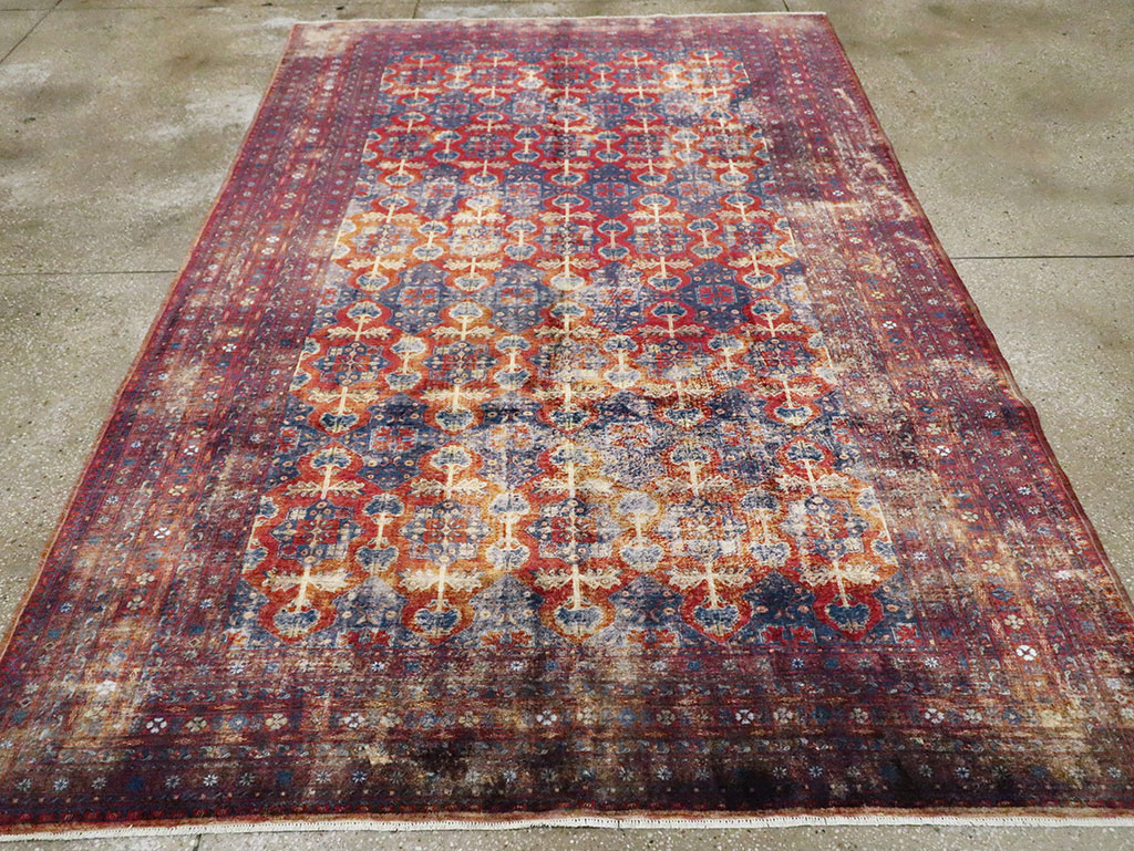 Vintage Central Asian Silk Turkoman Tribal Accent Rug, No.29268 - Gsblank
