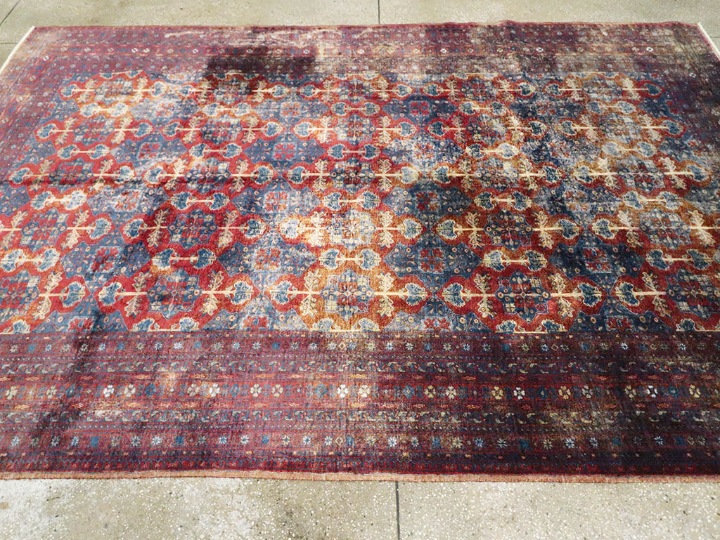 Vintage Central Asian Silk Turkoman Tribal Accent Rug, No.29268 - Gsblank
