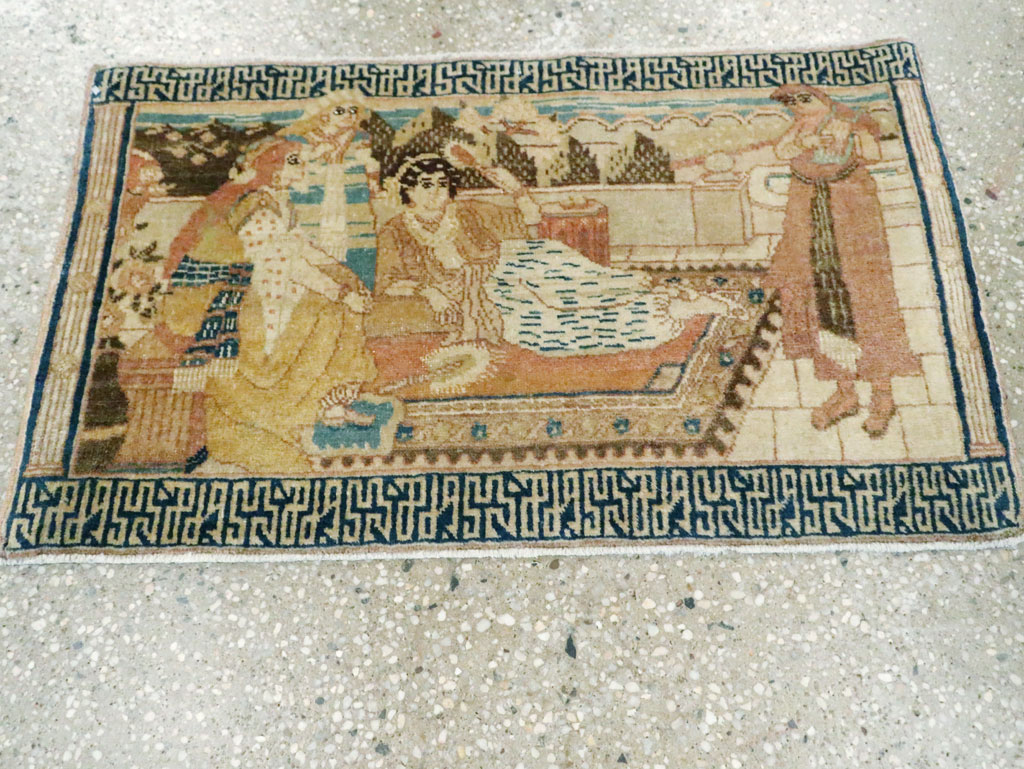 Vintage Persian Tabriz Pictorial Throw Rug, No.29270 - Gsblank