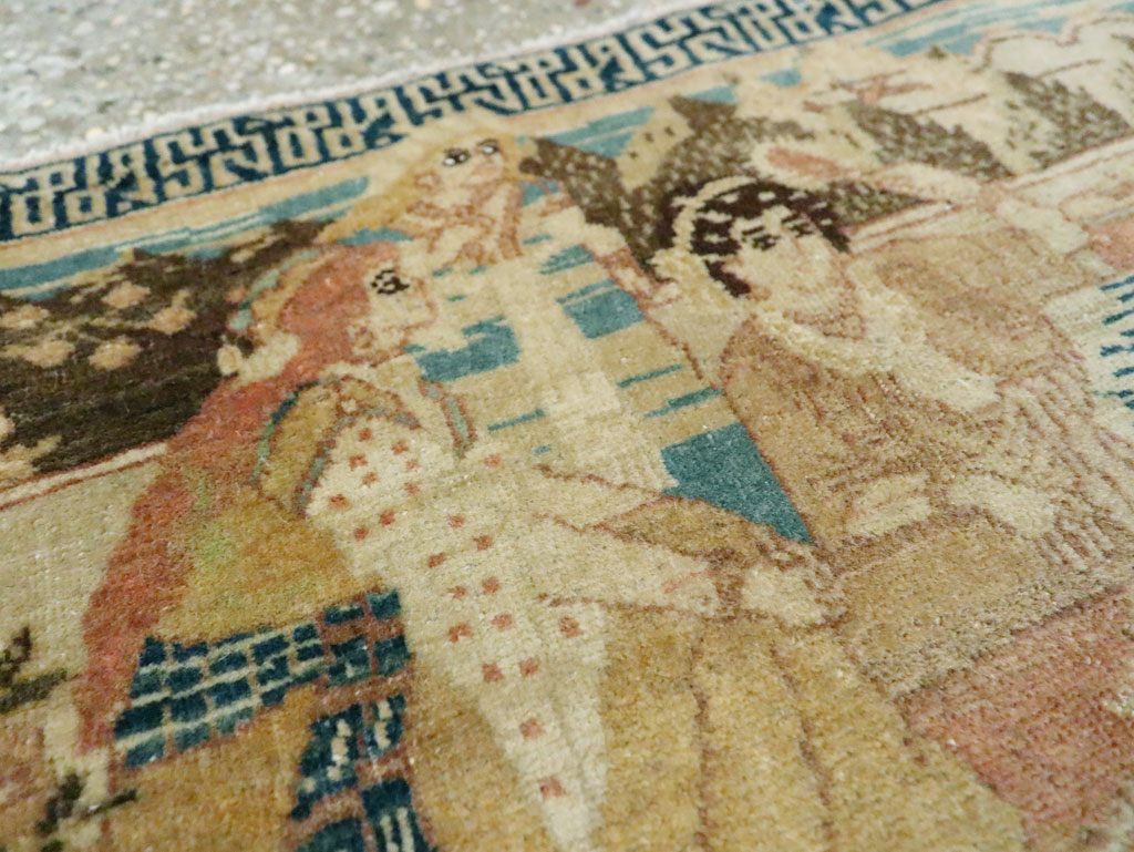 Vintage Persian Tabriz Pictorial Throw Rug, No.29270 - Gsblank