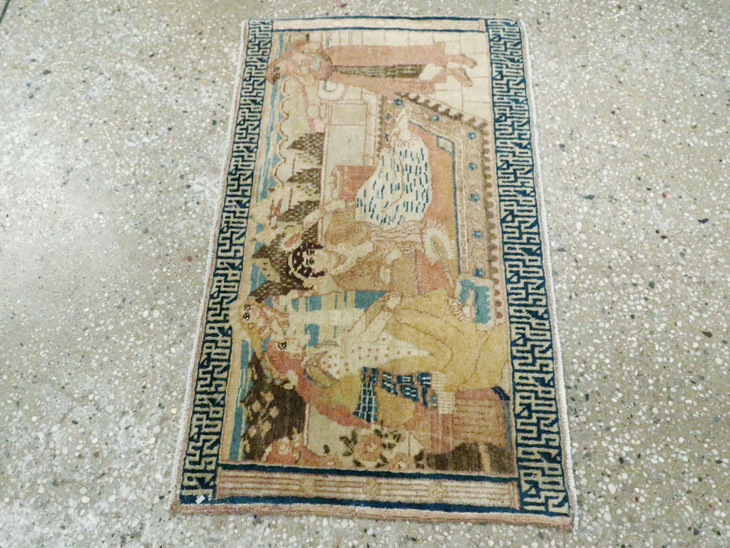 Vintage Persian Tabriz Pictorial Throw Rug, No.29270 - Gsblank