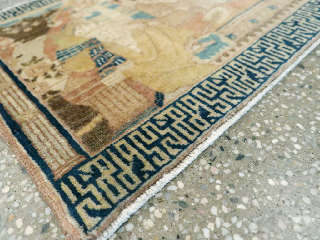 Vintage Persian Tabriz Pictorial Throw Rug, No.29270 - Gsblank