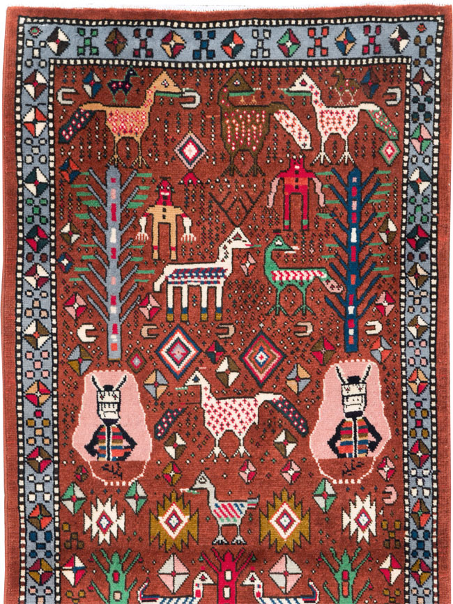 Vintage Persian Afshar Pictorial Throw Rug, No.29277 - Gsblank