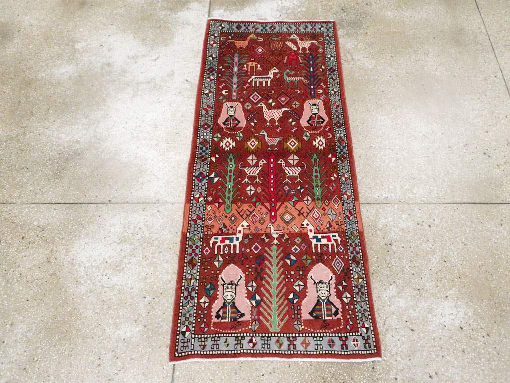 Vintage Persian Afshar Pictorial Throw Rug, No.29277 - Gsblank