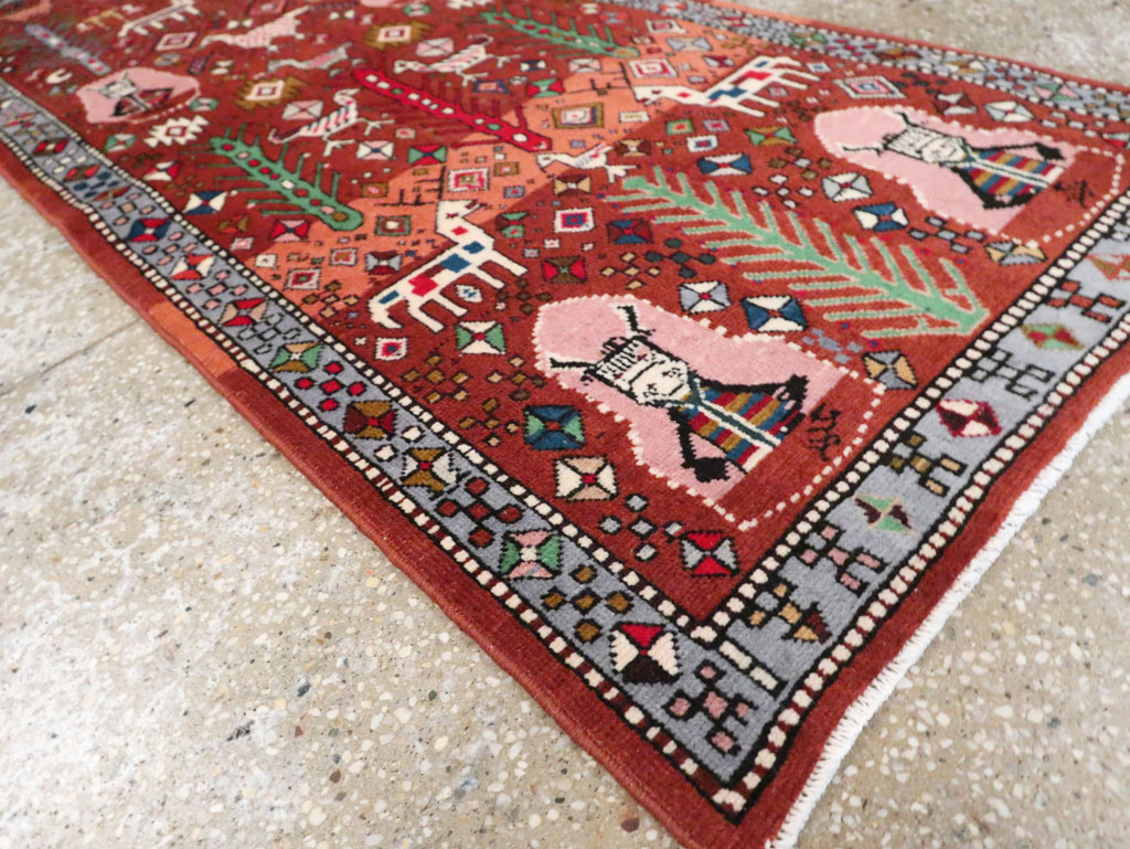 Vintage Persian Afshar Pictorial Throw Rug, No.29277 - Gsblank