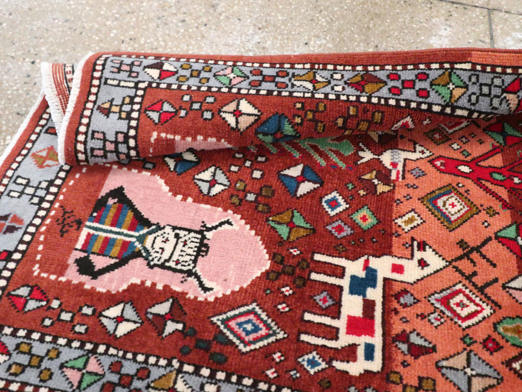 Vintage Persian Afshar Pictorial Throw Rug, No.29277 - Gsblank