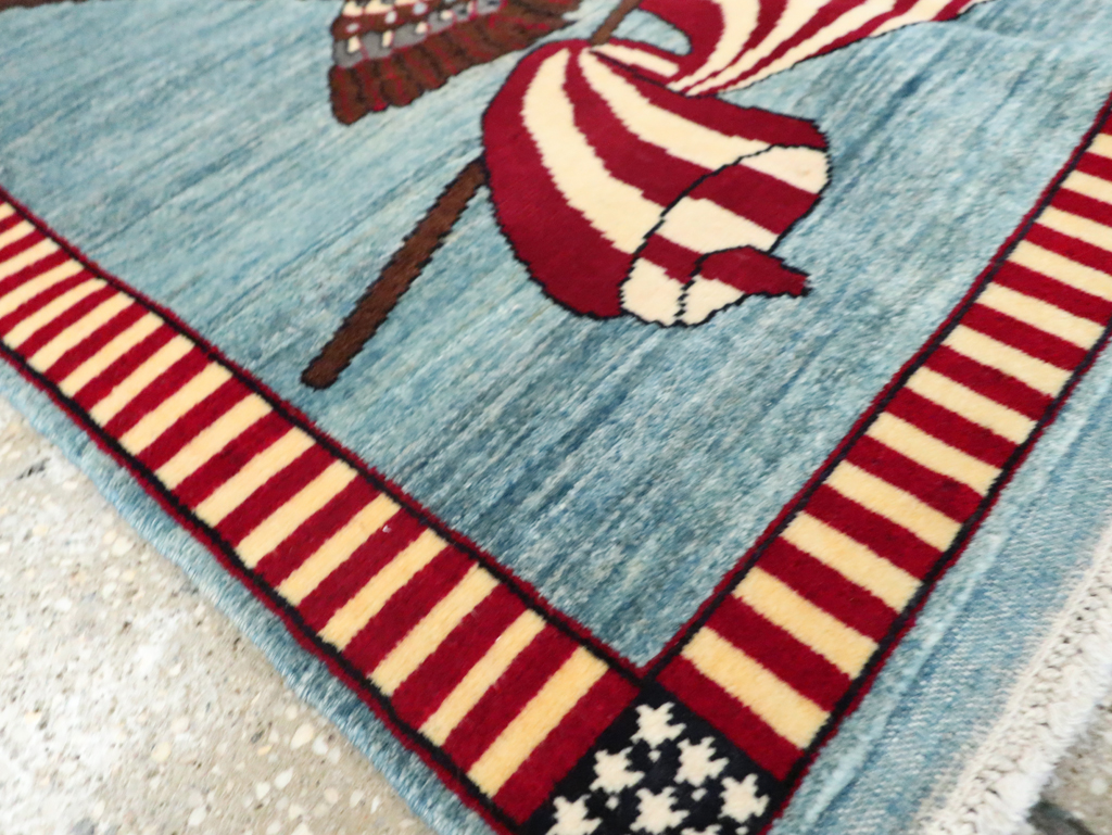 Modern Persian Mahal Pictorial Flag Rug (Pair: 2 of 2), No.29294 - Gsblank