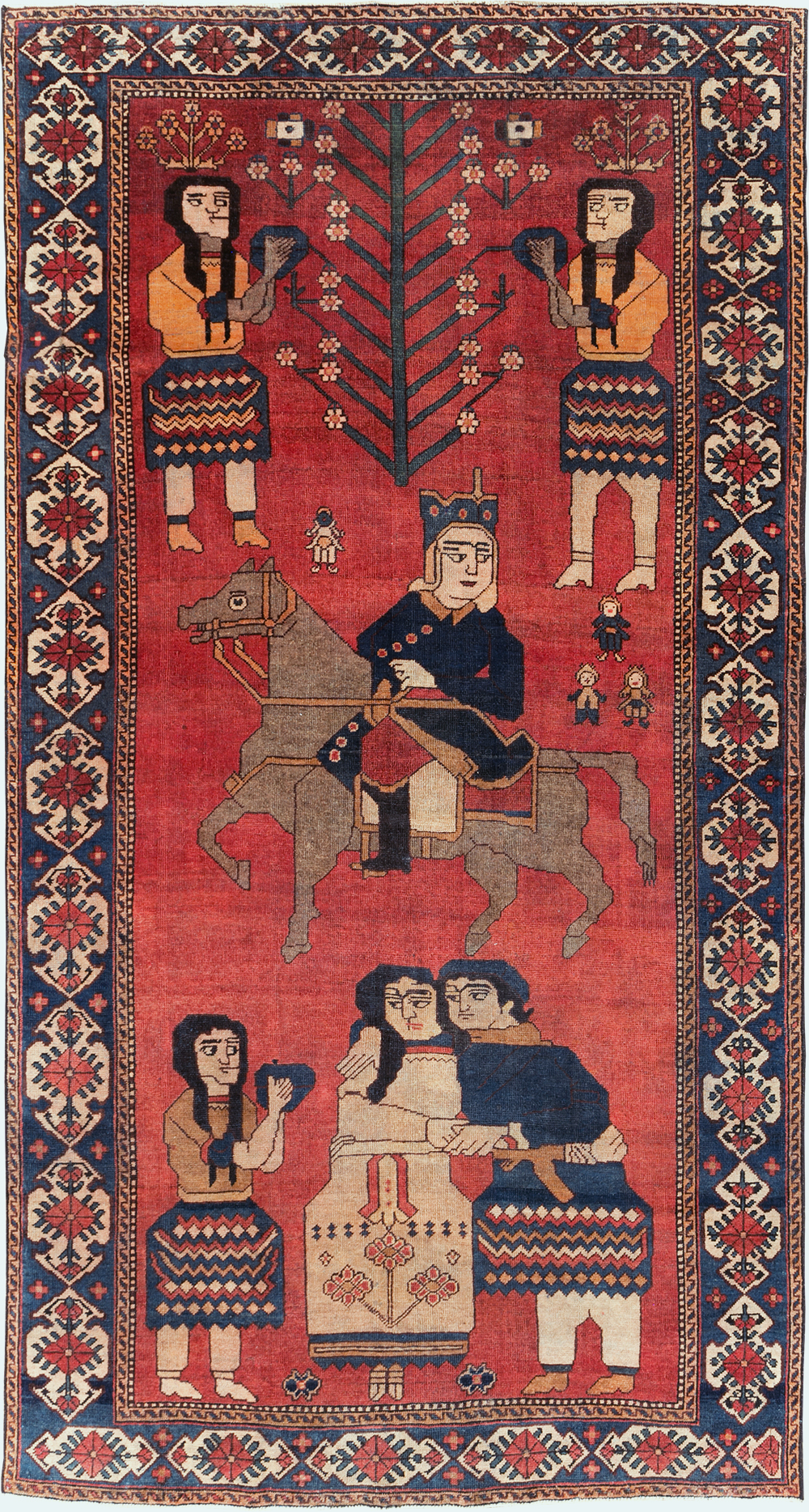 Vintage Persian Pictorial Bakhtiari Accent Rug, No.29295 - Gsblank