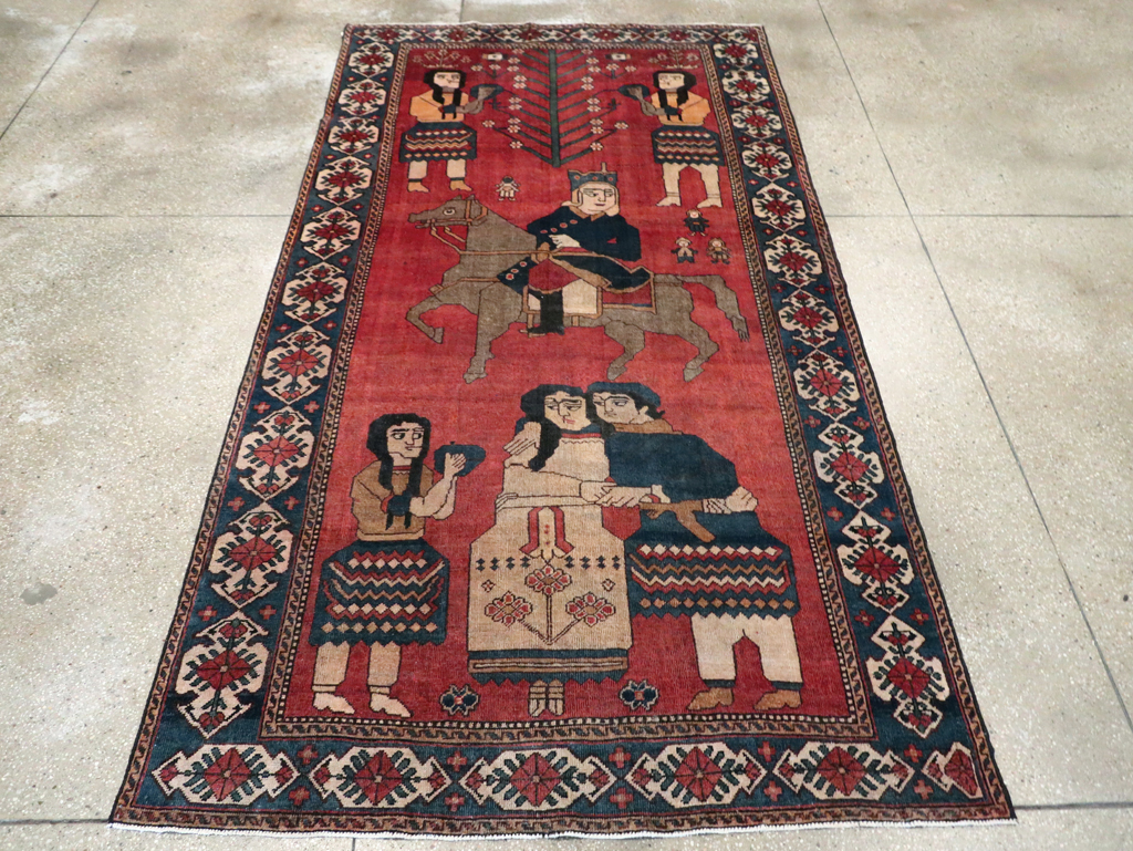 Vintage Persian Pictorial Bakhtiari Accent Rug, No.29295 - Gsblank