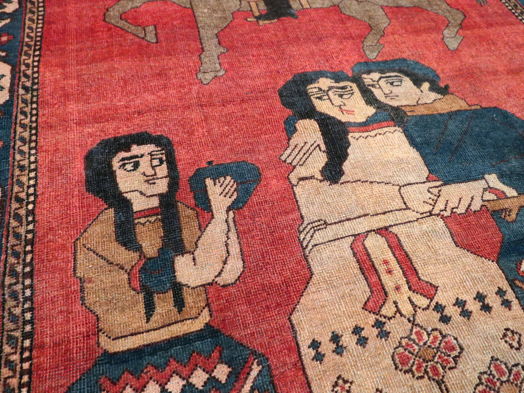 Vintage Persian Pictorial Bakhtiari Accent Rug, No.29295 - Gsblank