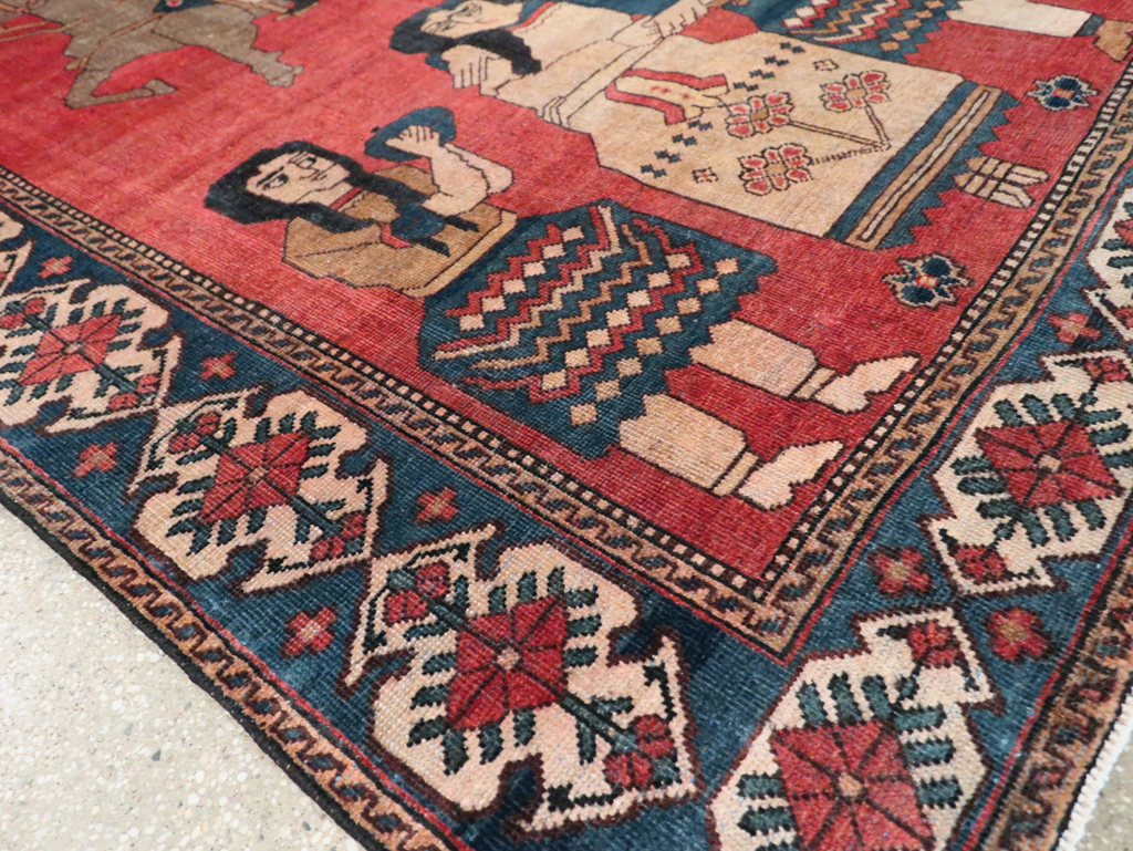 Vintage Persian Pictorial Bakhtiari Accent Rug, No.29295 - Gsblank