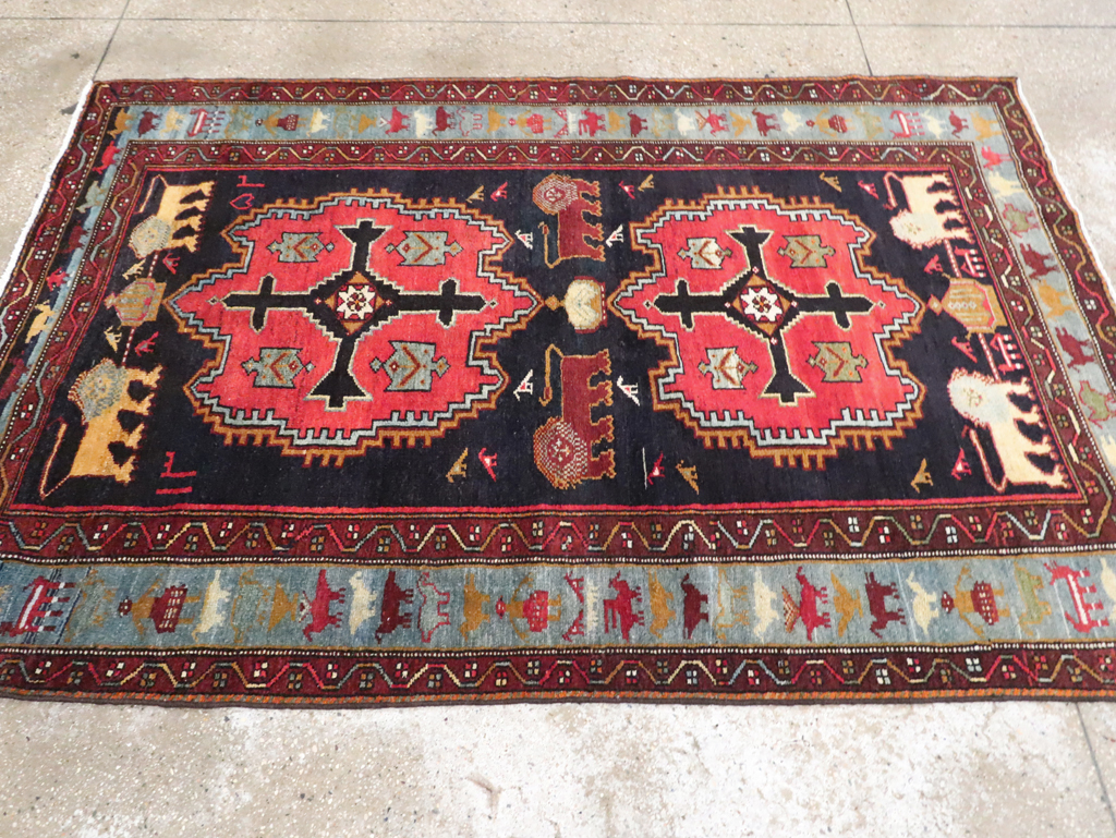 Vintage Persian Pictorial Malayer Accent Rug, No.29296 - Gsblank
